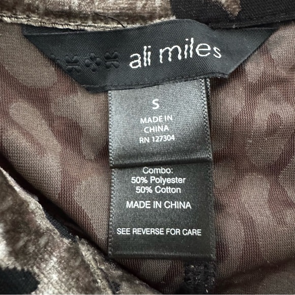 Ali Miles Velvet Velour Burnout Mixed Animal Print Blouse 3/4 Sleeve Boho - Picture 10 of 12